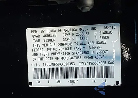 2010 Acura Tl 3.5 from USA, damaged, VIN 19UUA8F50AA026353